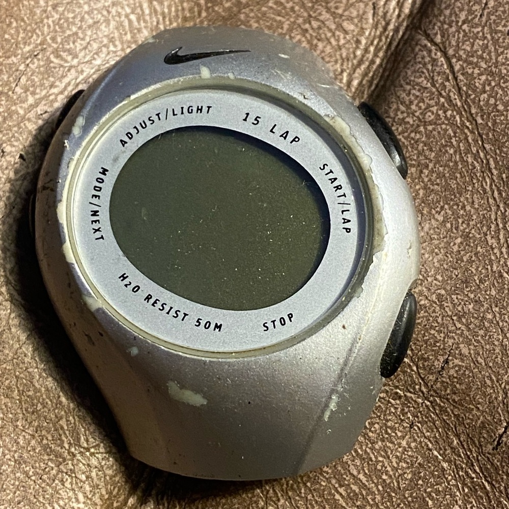 Nike Triax Watch Unisex 38mm Silver Tone Digital 15 Lap Stainless
